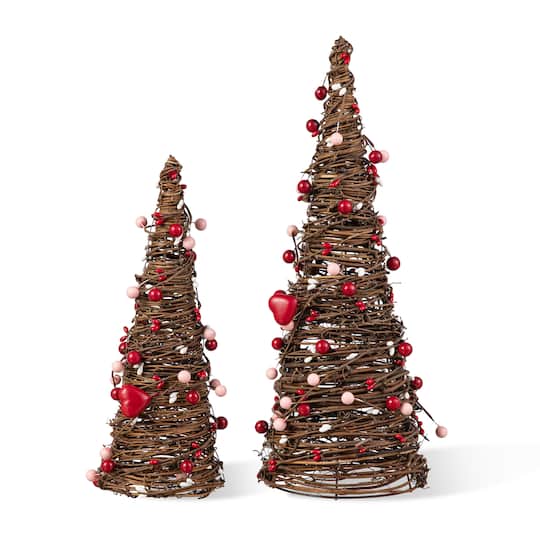 Glitzhome; Glitzhome® Valentine's Rattan Heart & Berries Table Tree Set; Category:Valentine's Day Tabletop Decor; Image:1
